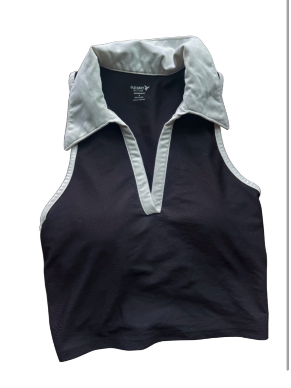 Old Navy Active Black Tank Top with Contrast White Collar built in bra cropped
